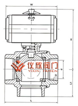 氣動(dòng)內(nèi)螺紋三通球閥外形尺寸圖